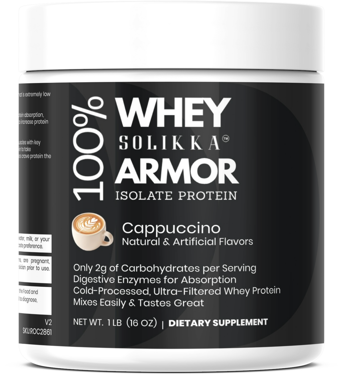 solikka 100% Whey Armor Isolate Protein Powder – Cappuccino Flavor (1 lb / 16 Servings)