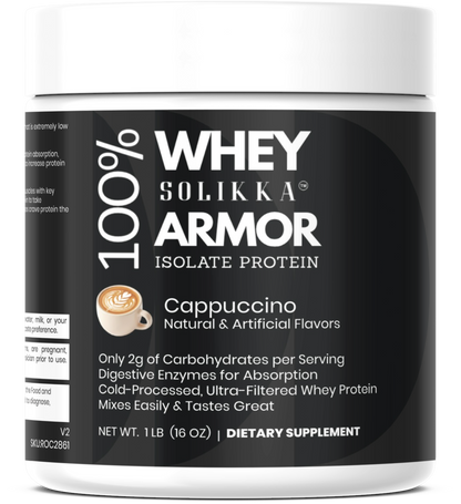 solikka 100% Whey Armor Isolate Protein Powder – Cappuccino Flavor (1 lb / 16 Servings)