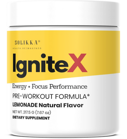 solikka IgniteX Pre-Workout Formula – Energy + Focus Performance, Lemonade (30 Servings)