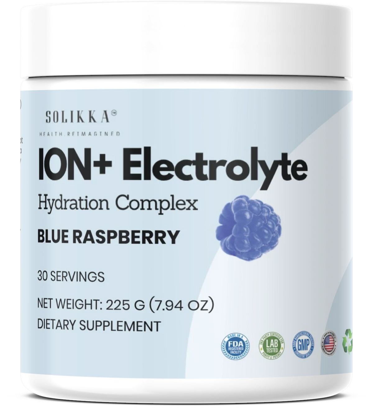 solikka ION+ Electrolyte Hydration Complex – Blue Raspberry (30 Servings)