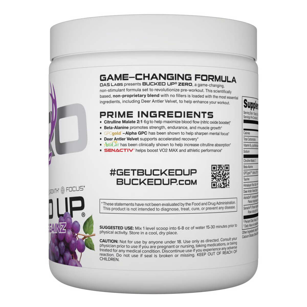 ZERO Non-Stim Pre-Workout Grape Gainz