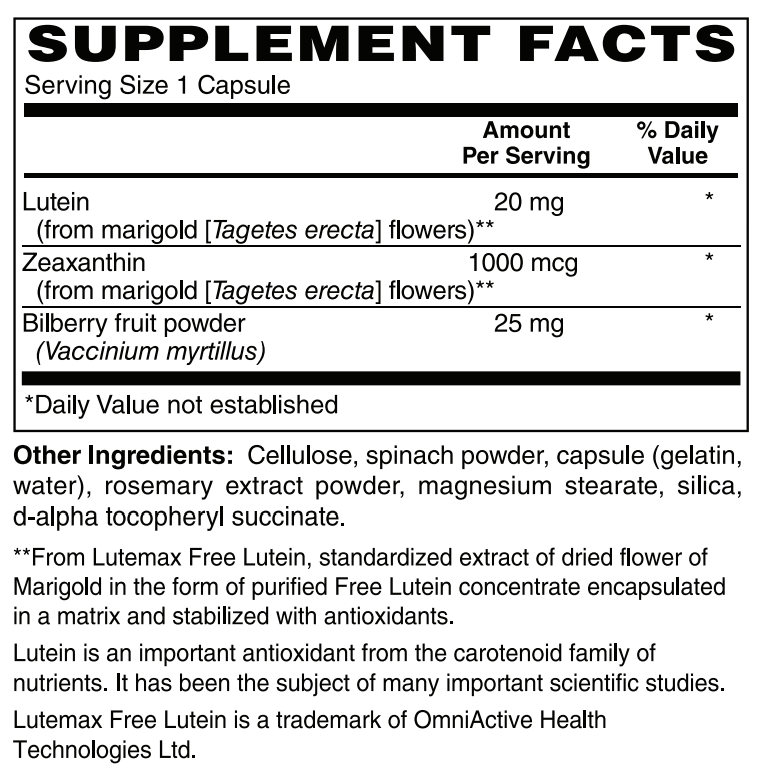 LUTEIN PLUS 20 MG ( crystalline free lutein ) w/ Zeaxanthin and Bilberry - Lutemax®-Vision-AlchePharma