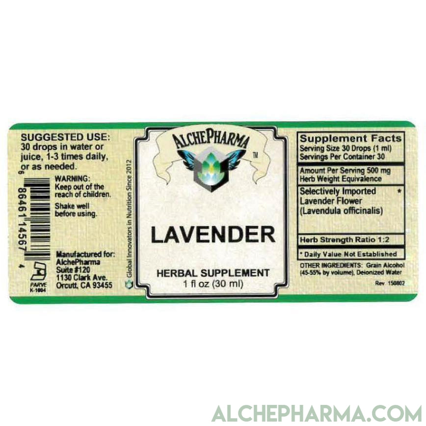 Lavender Flower Tincture ( PARVE ) 1 oz. [ 30 drops = 500 mg Herb Weight Equivalence ] 30 servings-Tinctures-AlchePharma