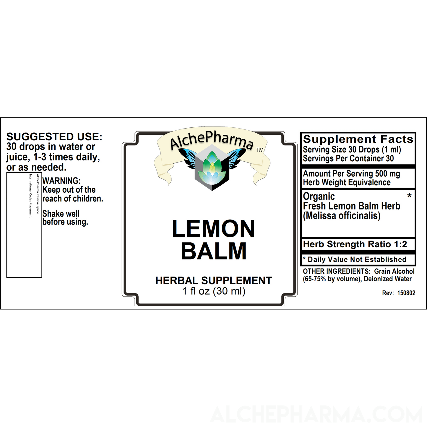 Lemon Balm Fresh Organic Tincture (Melissa officinalis) HSR 1:2 Parve k-1604-Herb Tincture-AlchePharma