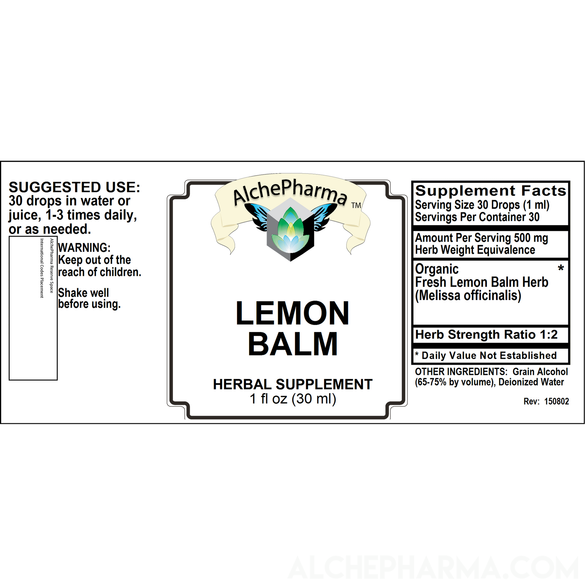 Lemon Balm Fresh Organic Tincture (Melissa officinalis) HSR 1:2 Parve k-1604-Herb Tincture-AlchePharma