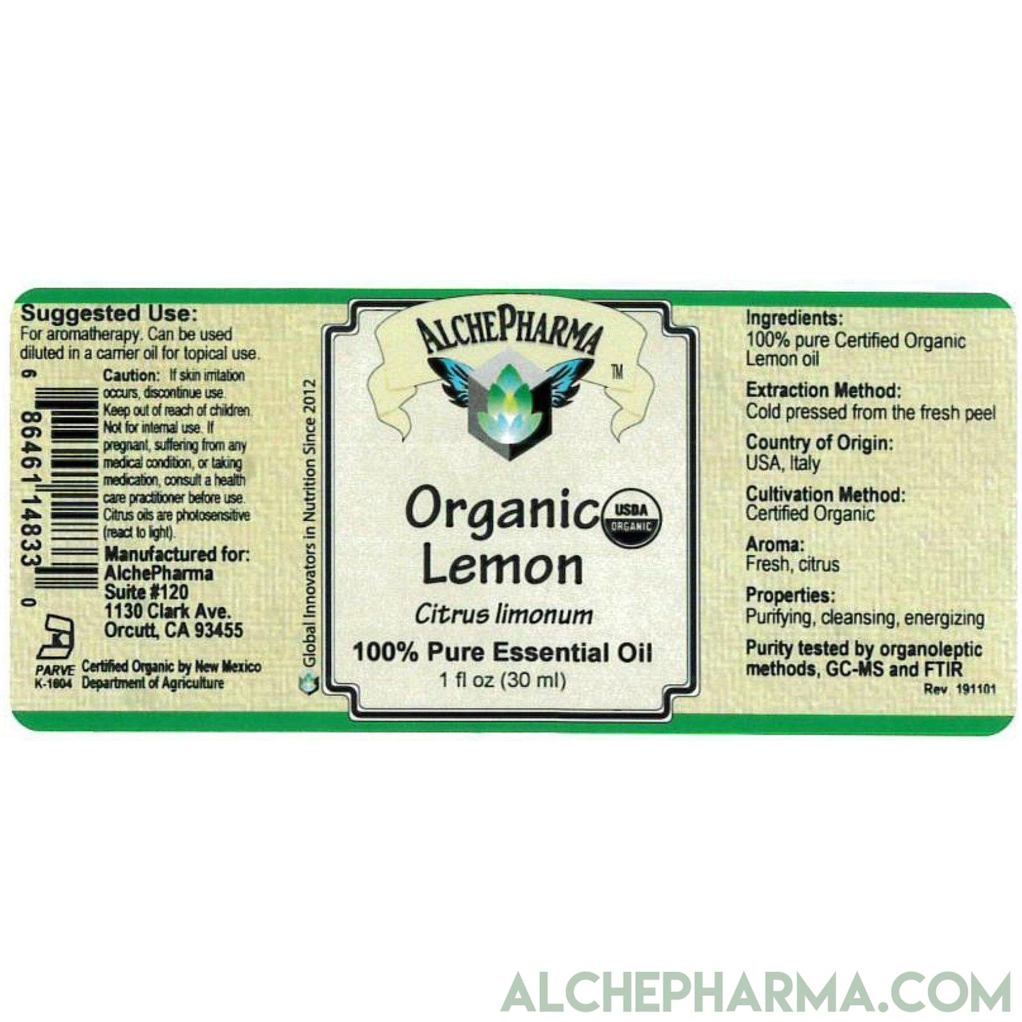 Lemon Essential Oil USDA Certified Organic 100% Pure (From Peel) Citrus Limonum-Essential Oil-AlchePharma