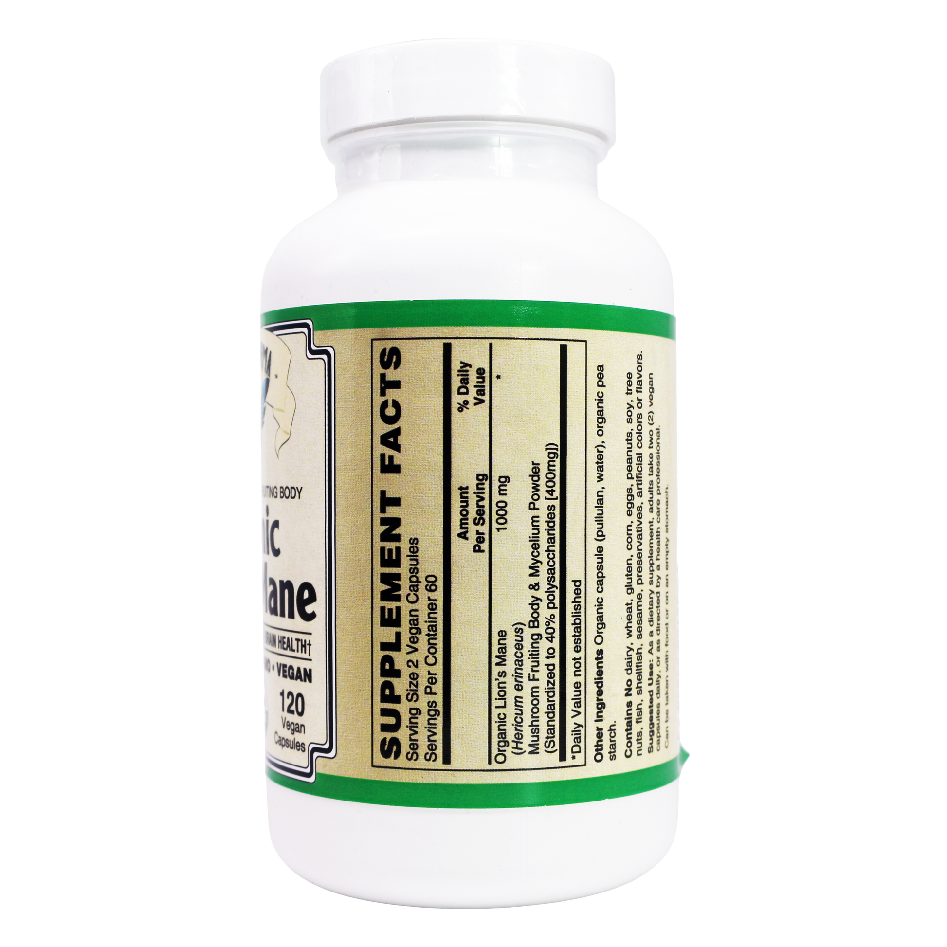 Lion's Mane Mushroom ( Organic ) 55% Polysaccharides Vegan 60 Vcaps 500 mg. per Capsule-Medicinal Mushrooms-AlchePharma
