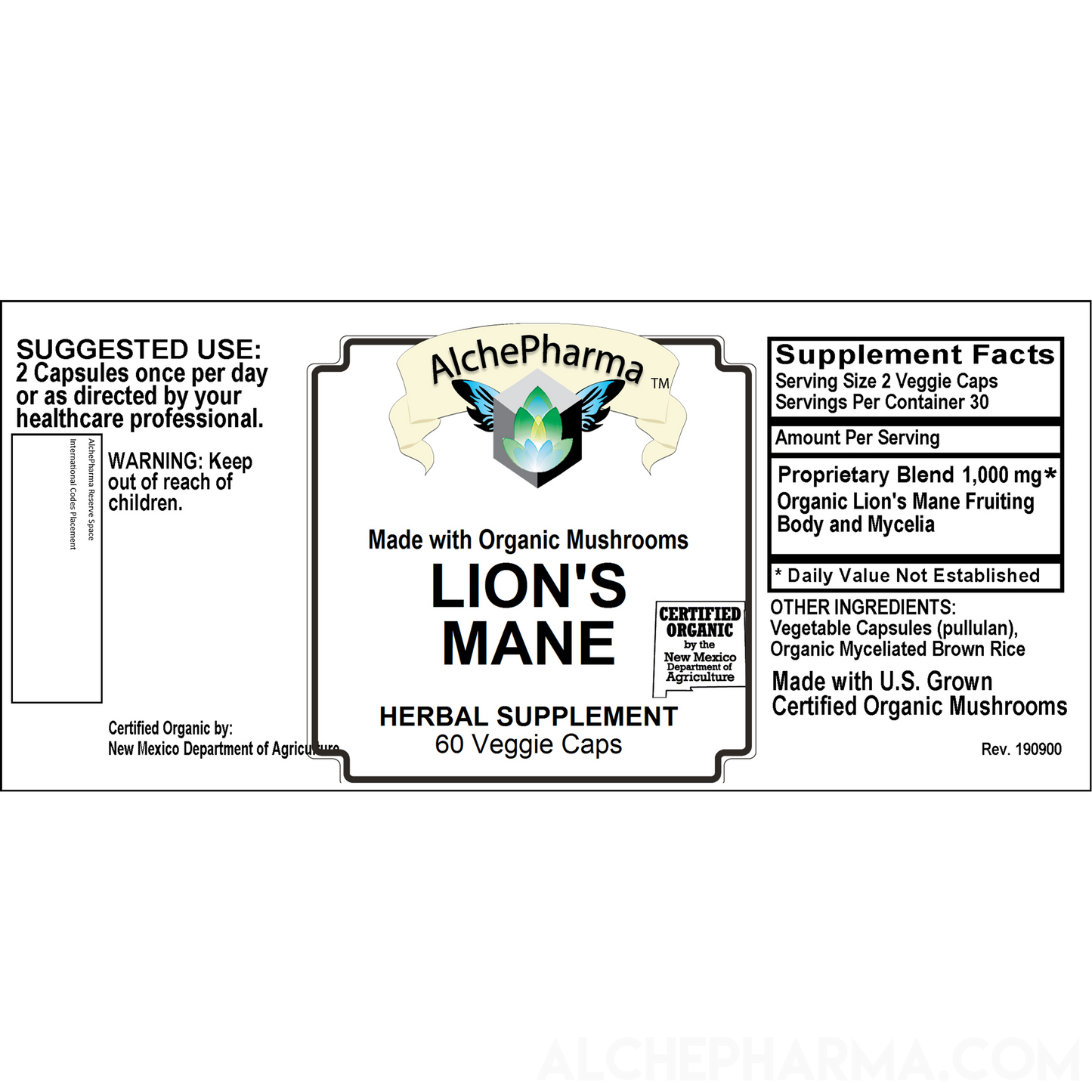 Lion's Mane Mushroom - Organic Blend of Fruiting Body and Mycelia-Medicinal Mushrooms-AlchePharma