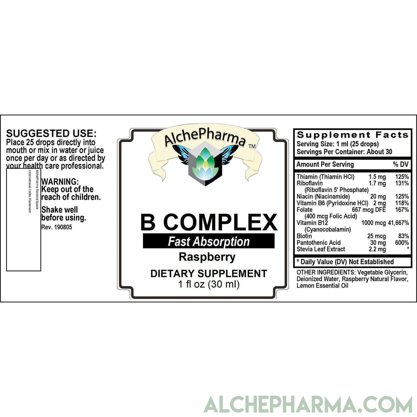 Liquid B-Complex ( Fast Absorbing Mix w/Water or Juice )- Raspberry Naturally Flavored-Vitamin-AlchePharma