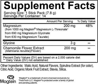 MagTech Sleep Drink Mix- Magnesium + Glycine + Chamomile, Lavender Berry Flavored - 14 Sticks