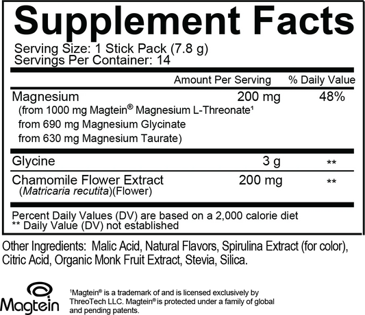 MagTech Sleep Drink Mix- Magnesium + Glycine + Chamomile, Lavender Berry Flavored - 14 Sticks