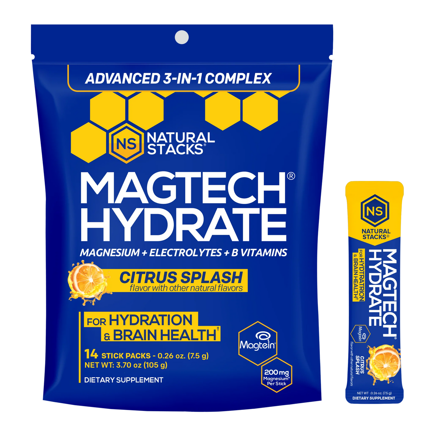 MagTech Hydrate Drink Mix- Magnesium + Electrolytes + B Vitamins, Citrus Splash - 14 Sticks