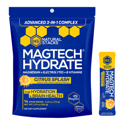 MagTech Hydrate Drink Mix- Magnesium + Electrolytes + B Vitamins, Citrus Splash - 14 Sticks