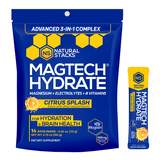 MagTech Hydrate Drink Mix- Magnesium + Electrolytes + B Vitamins, Citrus Splash - 14 Sticks