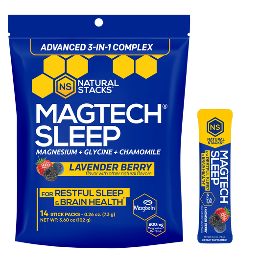 MagTech Sleep Drink Mix- Magnesium + Glycine + Chamomile, Lavender Berry Flavored - 14 Sticks
