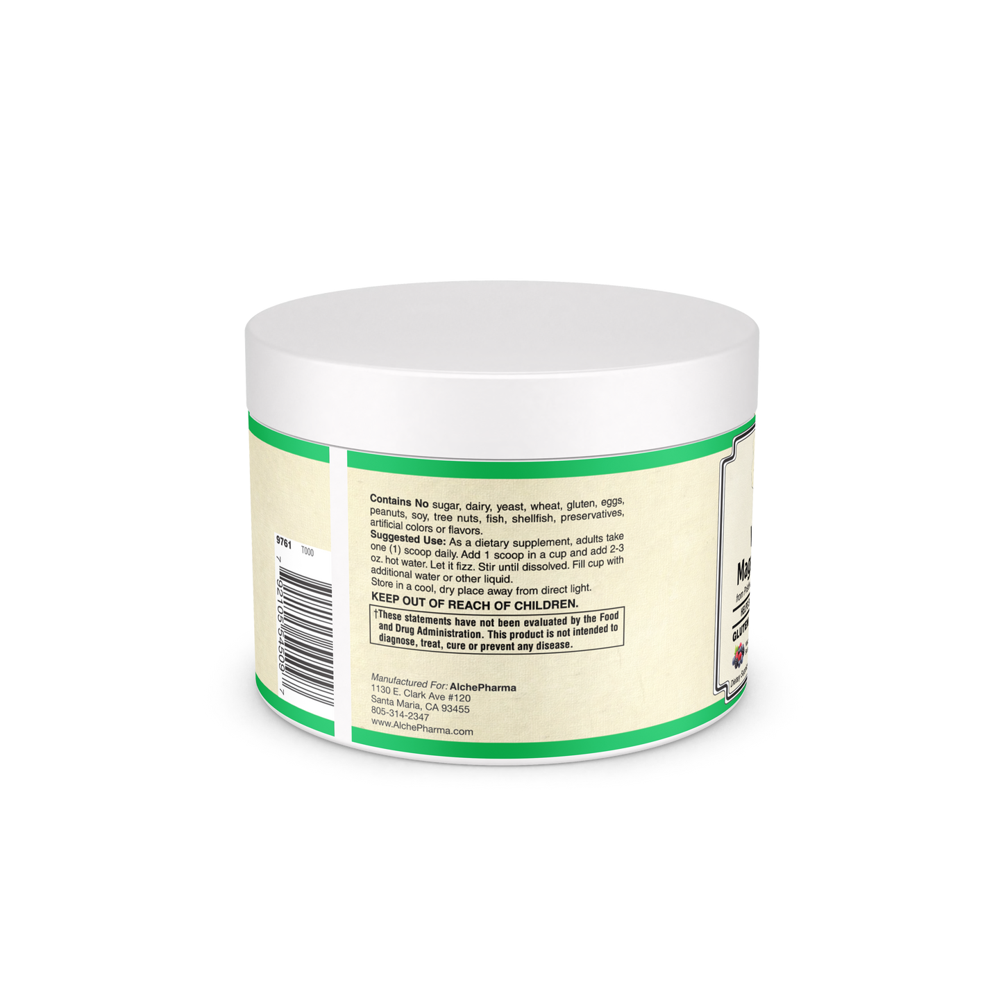 Magnesium Powder from Whole Food ( Icelandic Red Algae) Effervescent, Certified Vegan-Minerals-AlchePharma