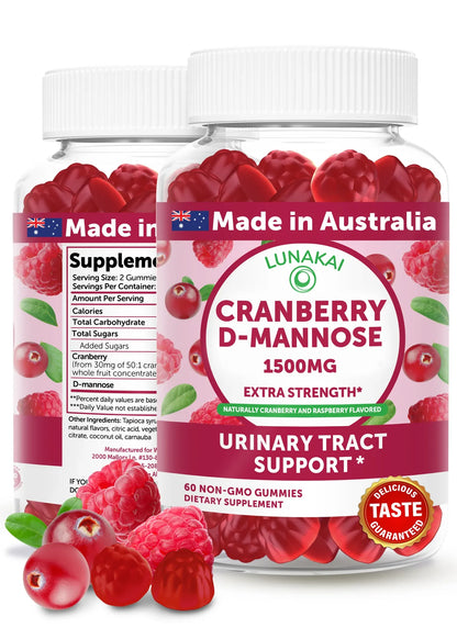 "Cranberry + D-Mannose Gummies Cranberry & Raspberry 60 Count