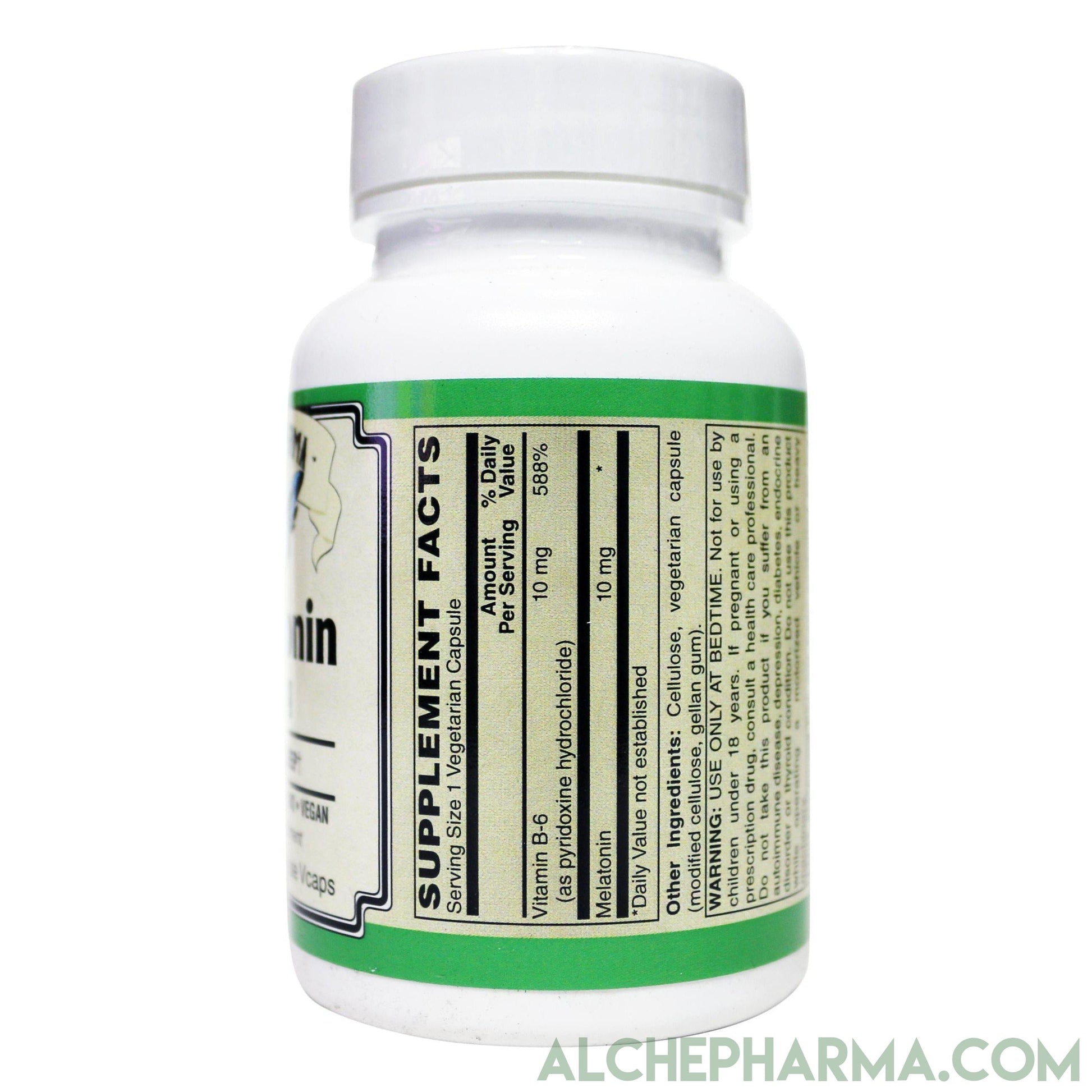 Melatonin 10 mg - ( Pharmaceutical grade ) Delayed Time Released plus Synergistic Vitamin B6- Vegetable Capsules-AlchePharma