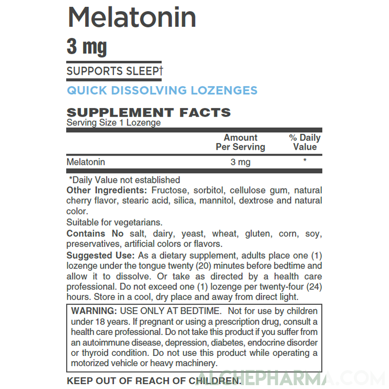Melatonin Lozenges 3 mg. Pharmaceutical Grade, Vegetarian-AlchePharma