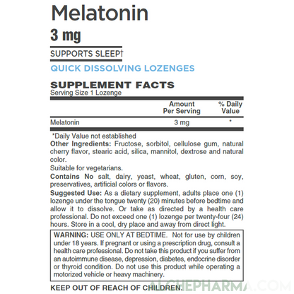 Melatonin Lozenges 3 mg. Pharmaceutical Grade, Vegetarian-AlchePharma