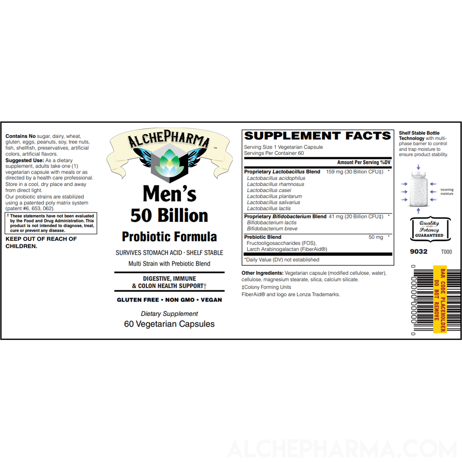 Men's 50 Billion Probiotic Formula ( Proprietary Lactobacillus, Bifidobacterium Blend ) W/ New Preservation Technology-AlchePharma