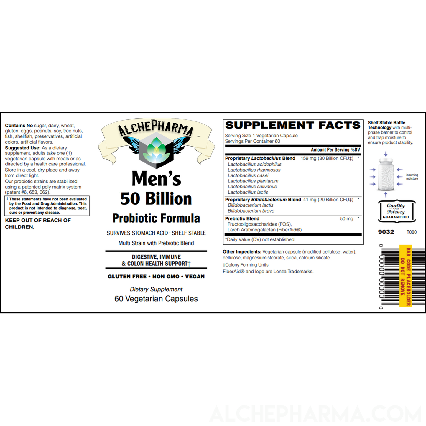 Men's 50 Billion Probiotic Formula ( Proprietary Lactobacillus, Bifidobacterium Blend ) W/ New Preservation Technology-AlchePharma