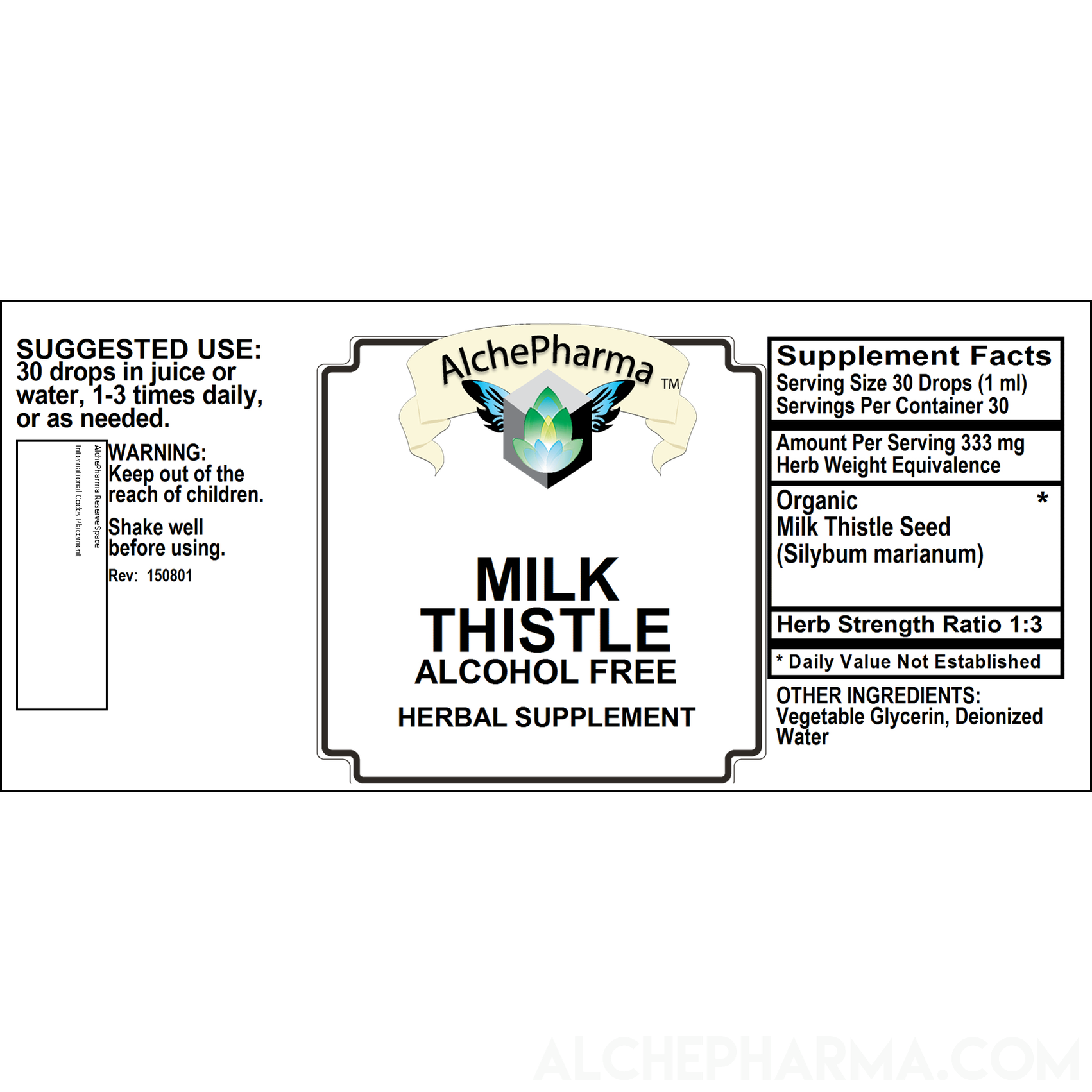 Milk Thistle (Alcohol Free ) w/ Organic Milk Thistle Seed HSR 1:3 Parve K-1604-AlchePharma