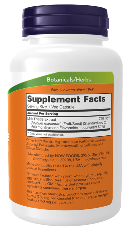 Milk Thistle Extract 750 mg Silymarin (600 mg), Maximum Strength Veg Capsules