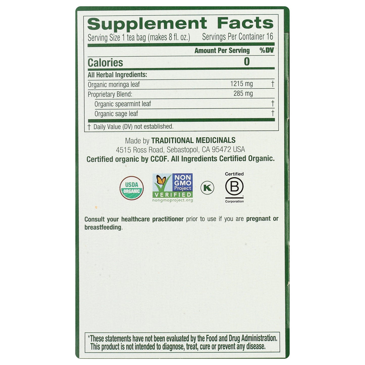 Moringa Tea with Spearmint & Sage, Organic-Herbal Teas-AlchePharma