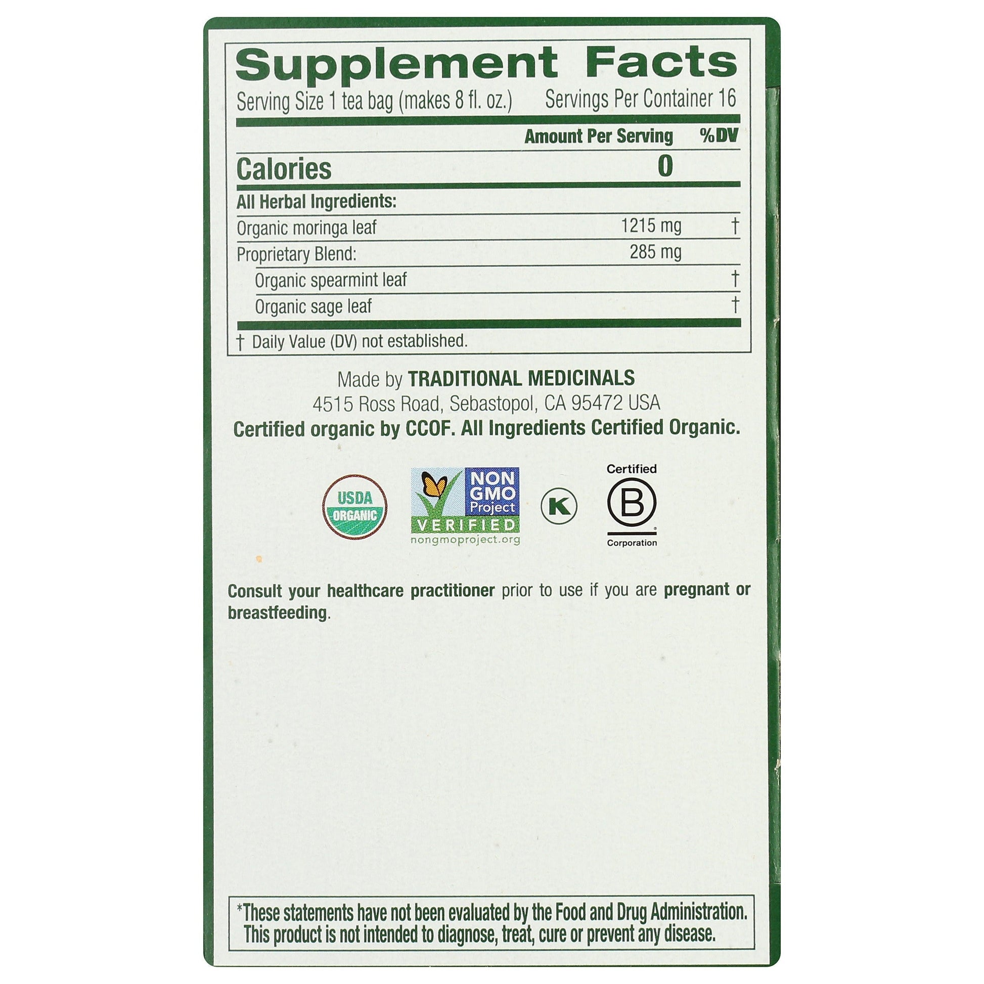 Moringa Tea with Spearmint & Sage, Organic-Herbal Teas-AlchePharma