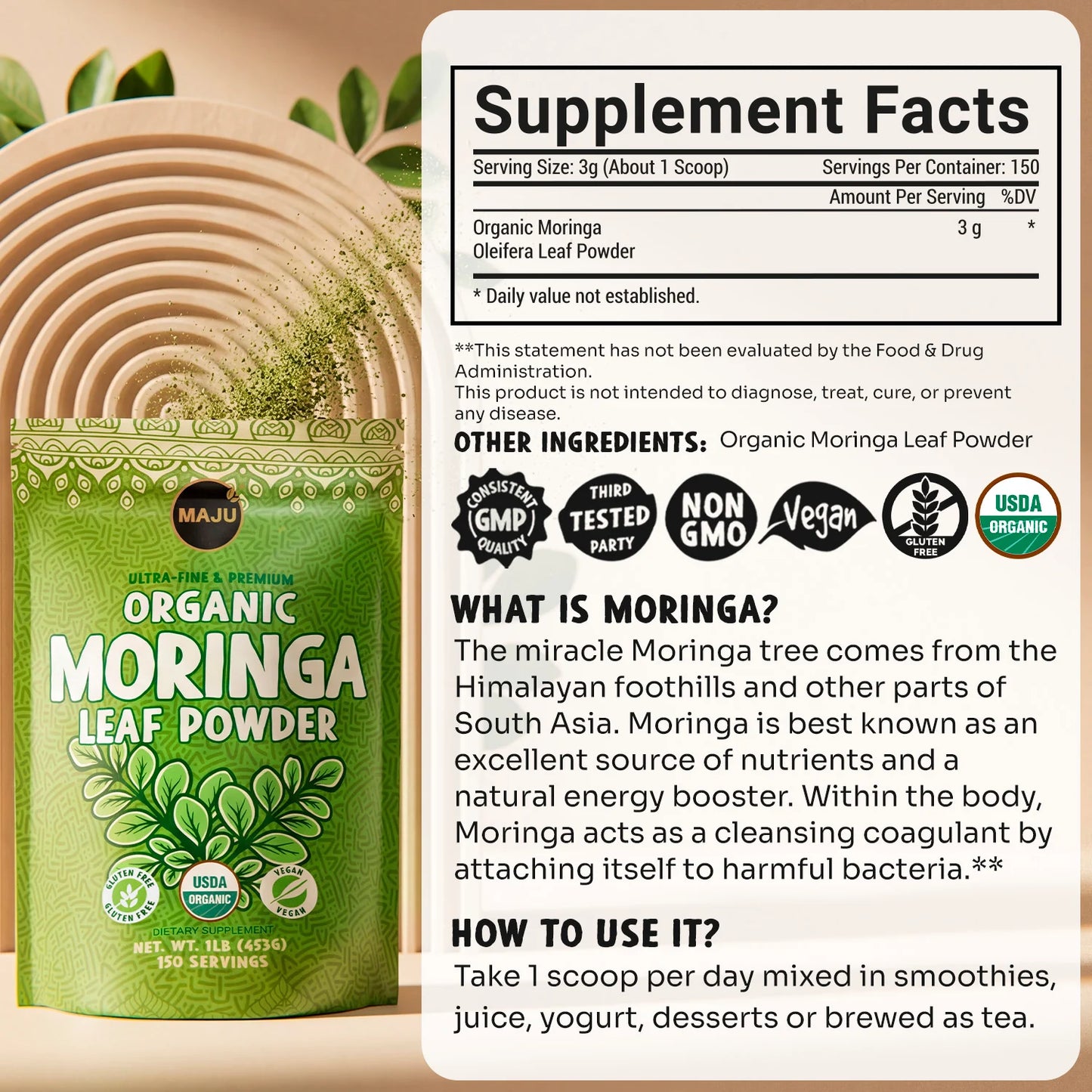 Organic Moringa Powder (1 lb)