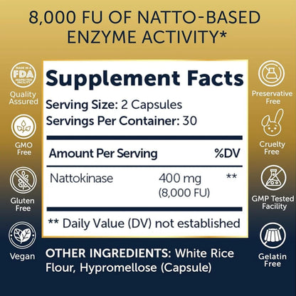 Nattokinase 8,000 FU - Daily Heart Support - 60 Capsules