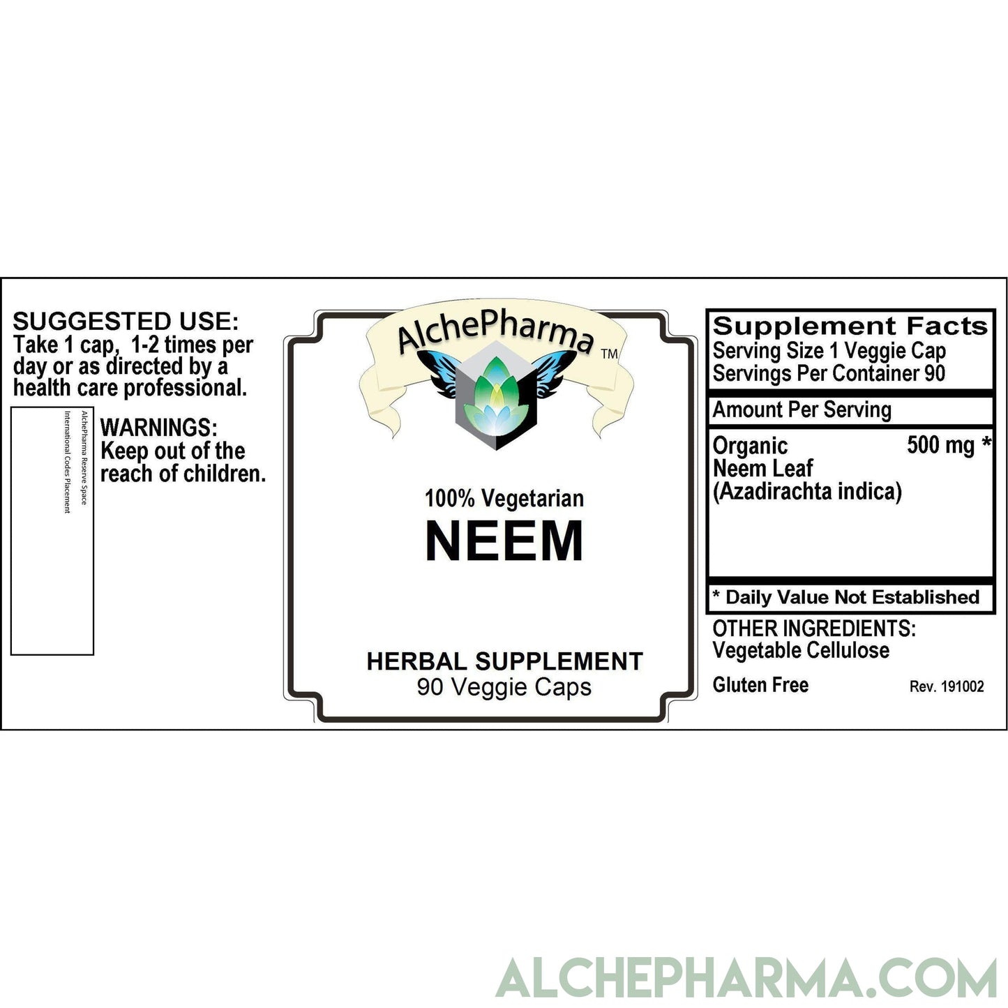 Neem Capsules 500mg (Organic Azadirachta Indica) - 90 Veggie Caps-Herb-AlchePharma