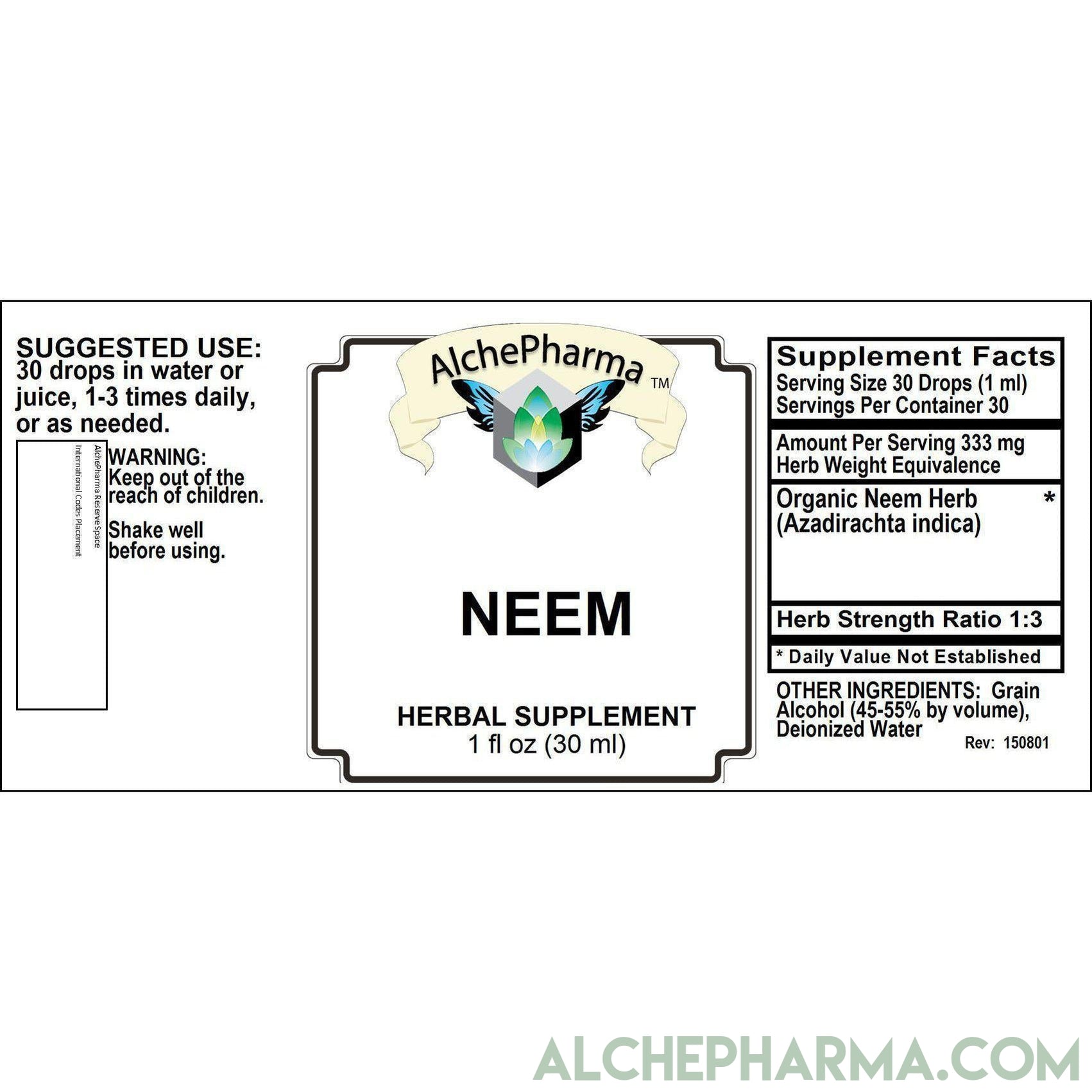 Neem Tincture ( Organic Neem Herb Concentrate, Azadirachta indica ) Professional 1:3 HSR-AlchePharma