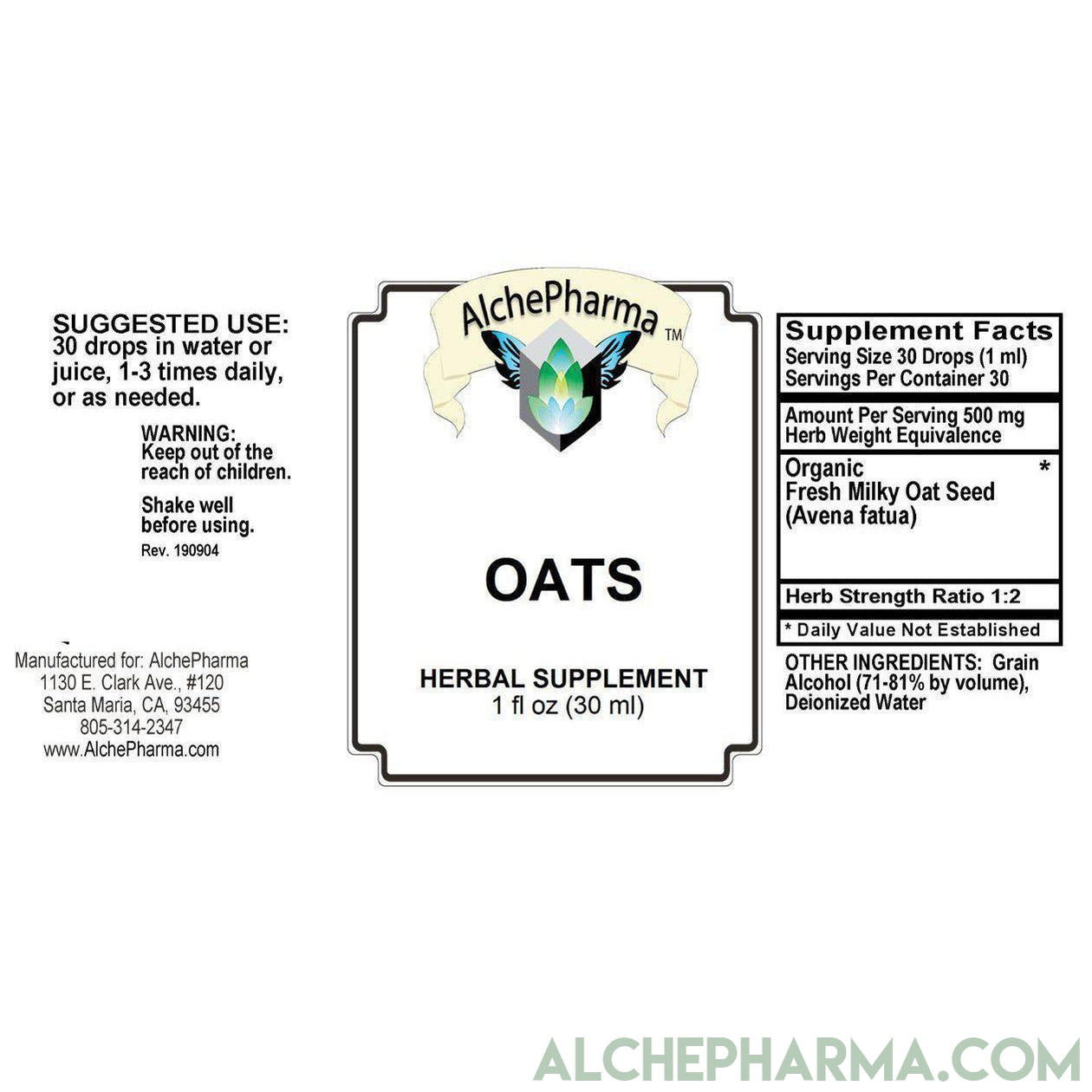 OATS- Organic Fresh Milky Oat Seed Tincture ( Avena Fatua )-Herb-AlchePharma