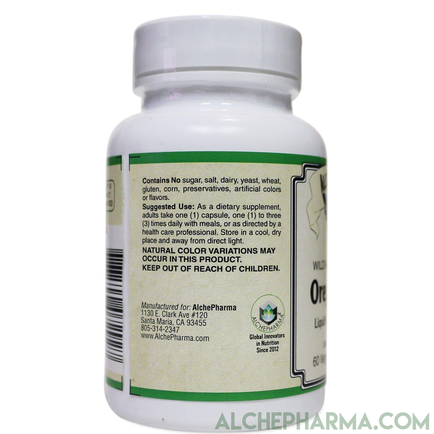 Oregano Mediterranean wildcrafted grown organically ( bio-active component minimum of 60-70% carvacrol ) Oil Liquid Filled Capsules-Herb-AlchePharma