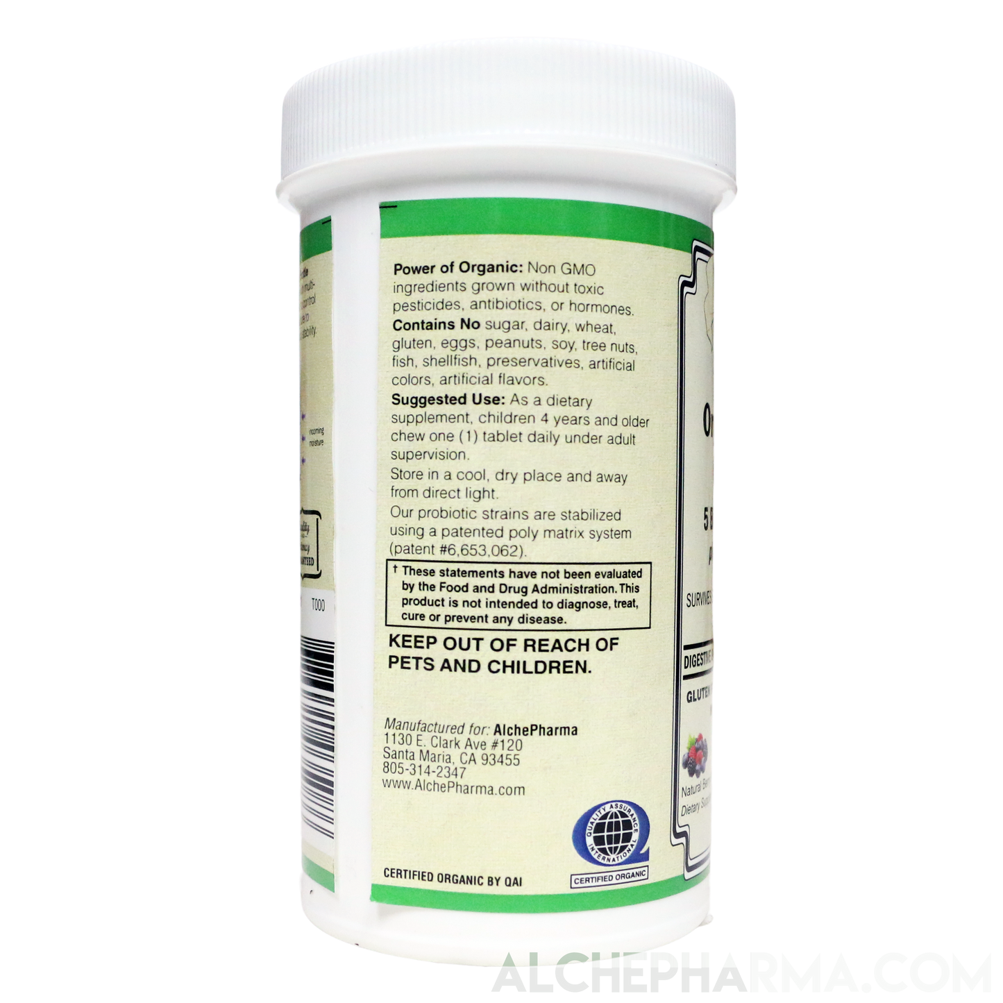 Organic Kids Comfort ( Comprehensive Probiotic -USDA Organic ) Vegan Chewable-Probiotic-AlchePharma