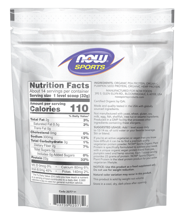 Plant Protein, Organic Unflavored Powder
