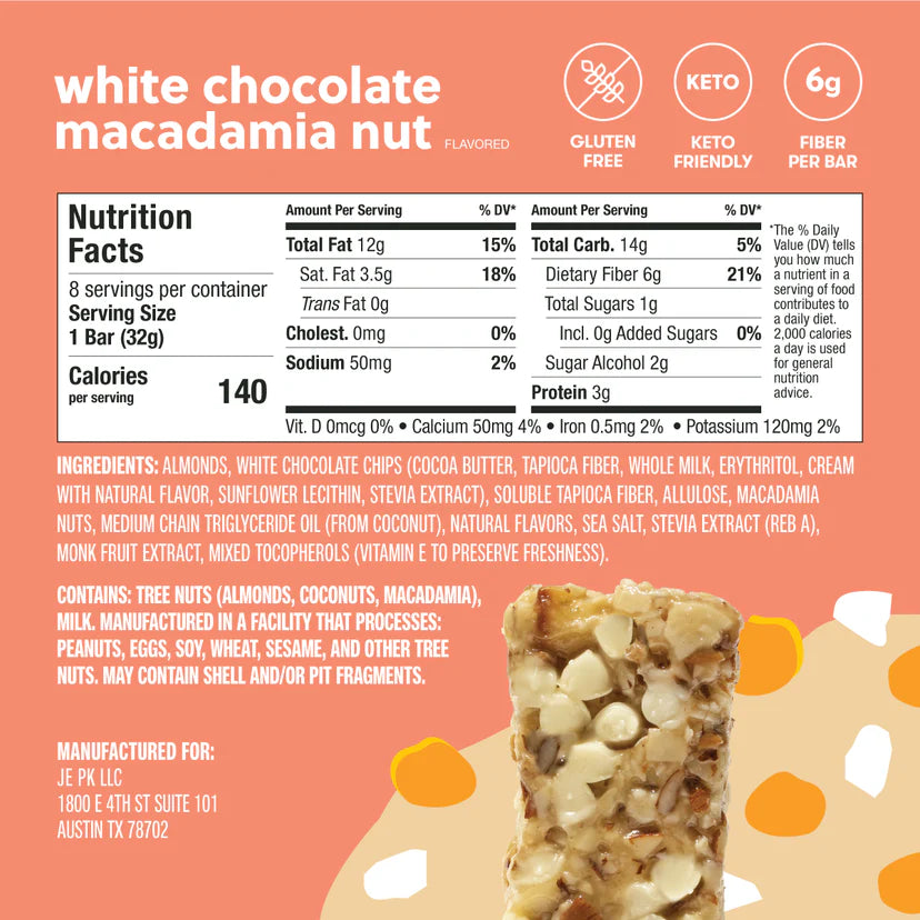 Perfect Keto - NolaBar White Choc & Macadamia - 1.13 oz x 8 bars