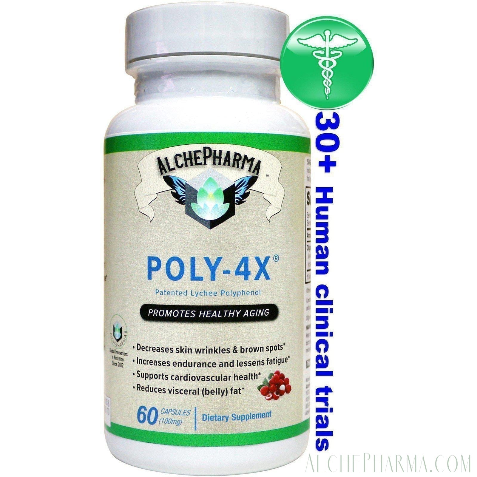 POLY-4X® Patented Lychee and Green Tea Polyphenol Original Oligonol® 100mg(60)-AlchePharma-60 Capsules-AlchePharma