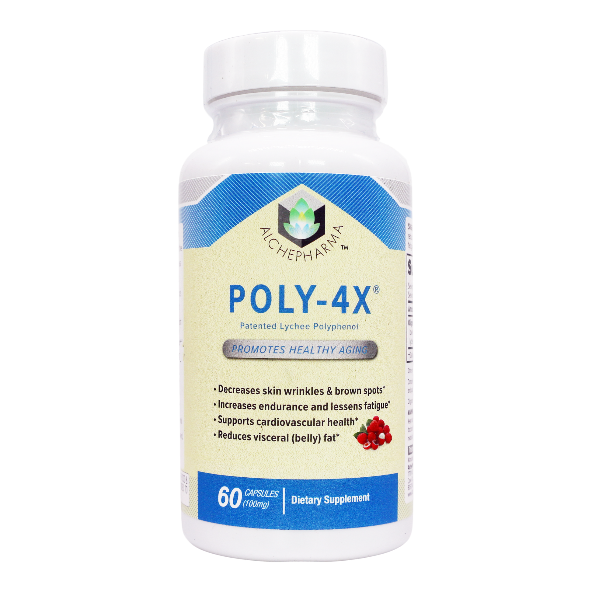 POLY-4X® Patented Lychee and Green Tea Polyphenol Original Oligonol® 100mg(60)-AlchePharma