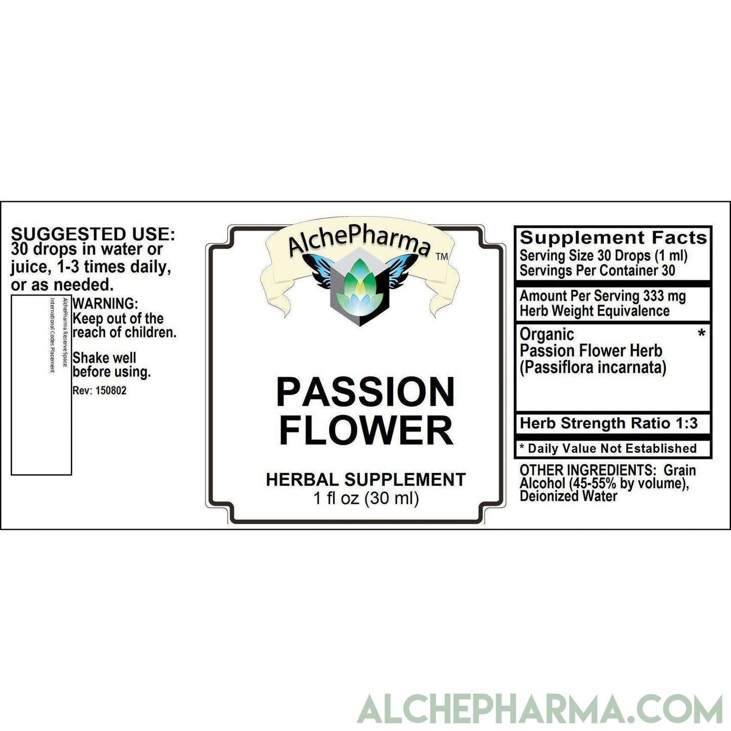 Passion Flower Tincture - ( Organic Passiflora incarnata) - 1:3 Herb Strength Ratio-AlchePharma