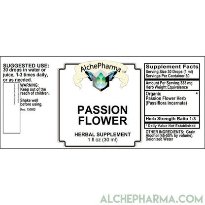 Passion Flower Tincture - ( Organic Passiflora incarnata) - 1:3 Herb Strength Ratio-AlchePharma