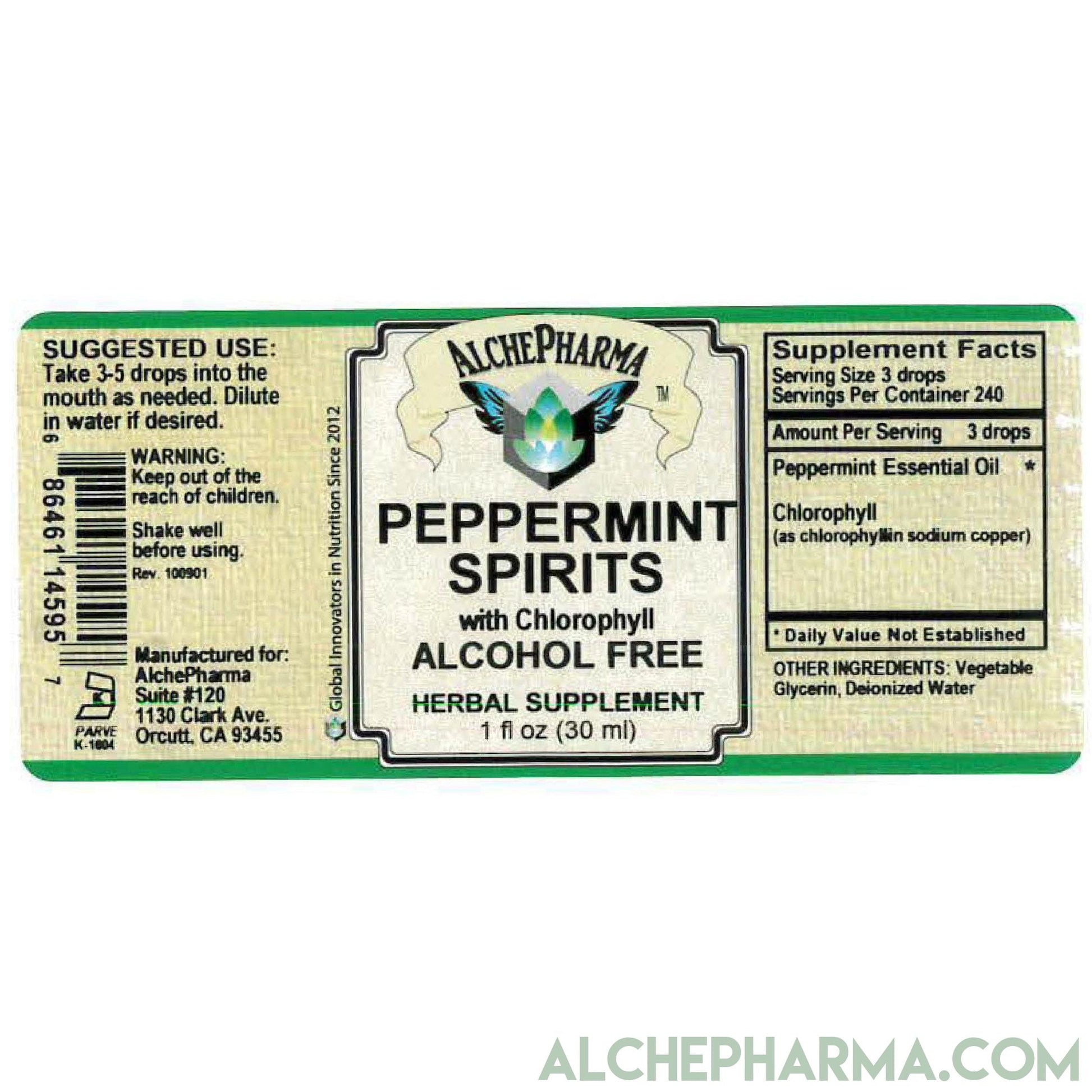 Peppermint Spirits- Peppermint Essential Oil, with Deodorizing Chlorophyll ( 240 Servings )-Digestion-AlchePharma