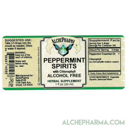 Peppermint Spirits- Peppermint Essential Oil, with Deodorizing Chlorophyll ( 240 Servings )-Digestion-AlchePharma