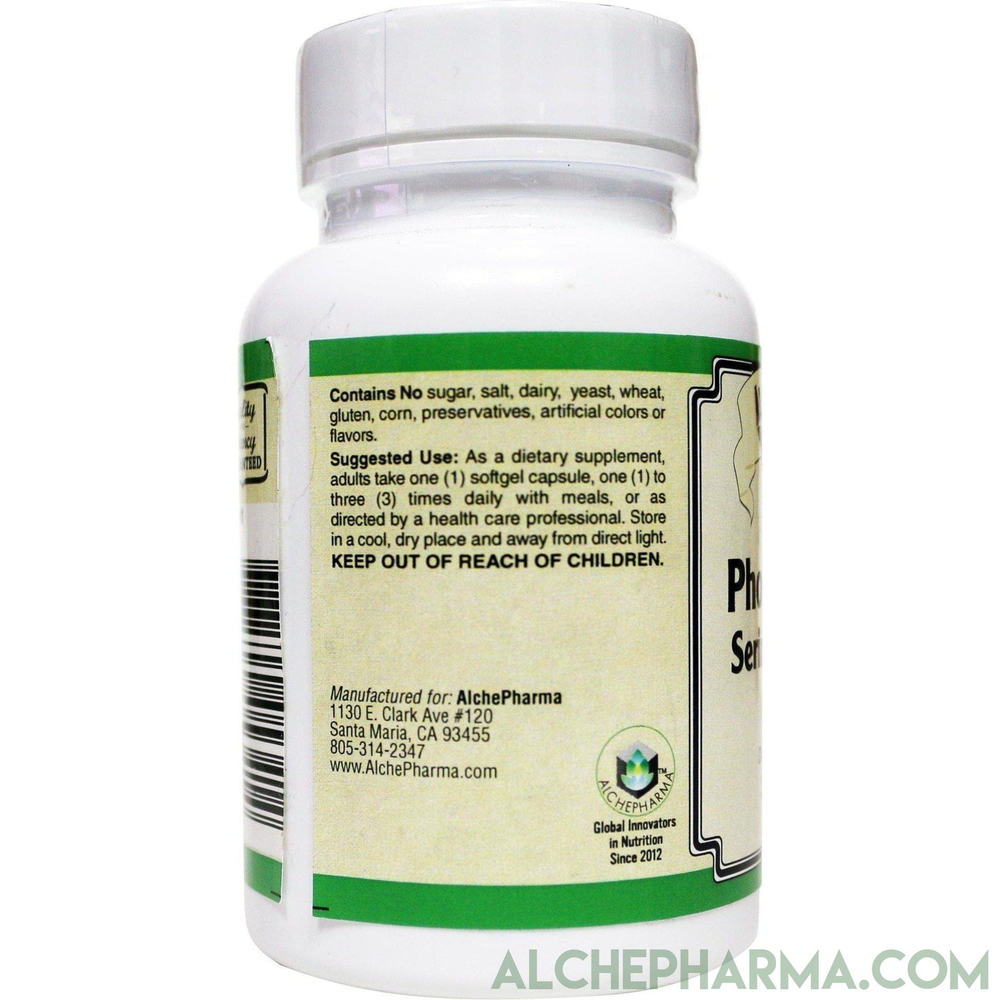Phosphatidylserine Complex 500mg. SerinAID®, is the most well studied form of PS available-Memory-AlchePharma-30 Softgels-AlchePharma