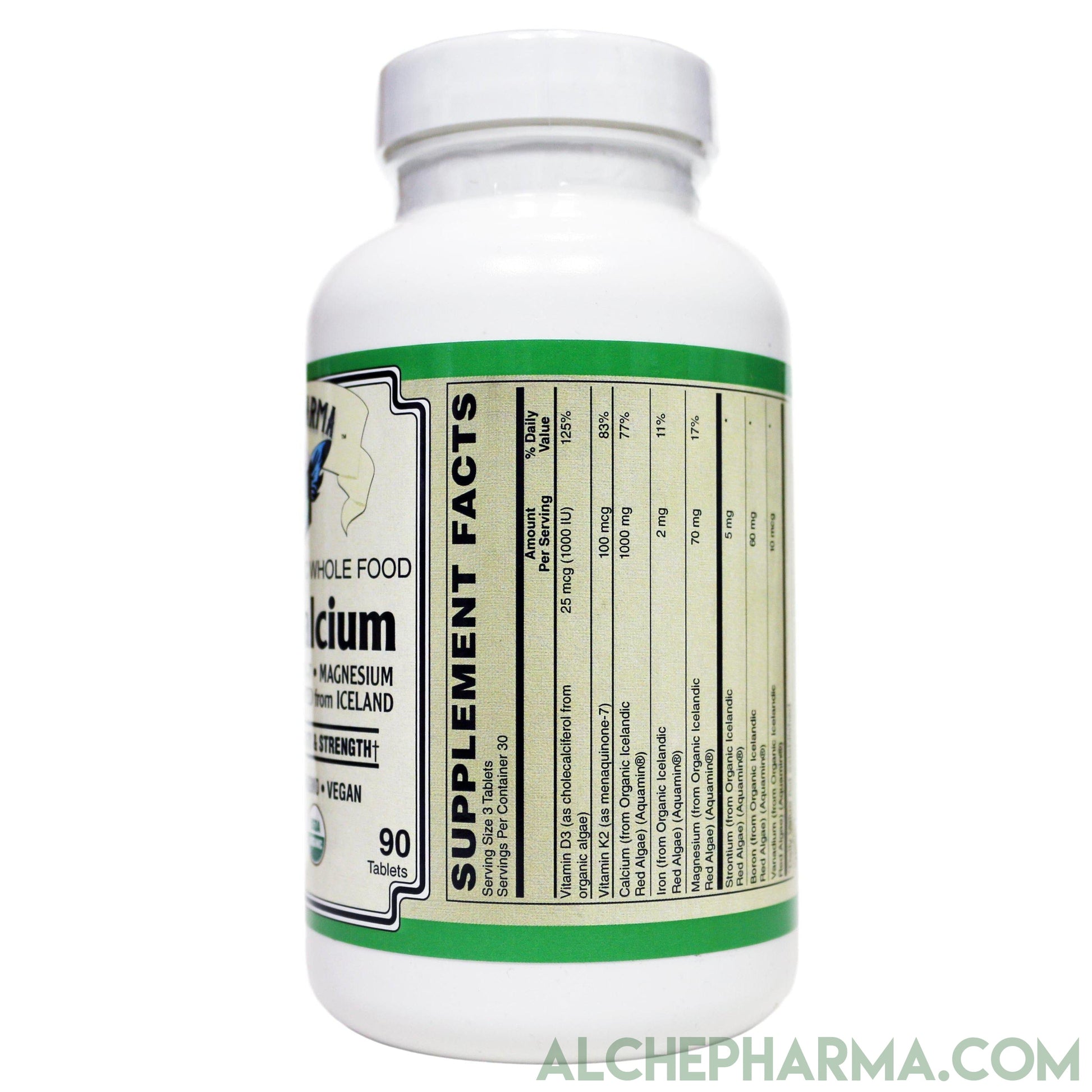 Plant Calcium ( Whole Food ) Certified Organic 1000mg. Elemental Calcium Per Serving-Mineral-AlchePharma