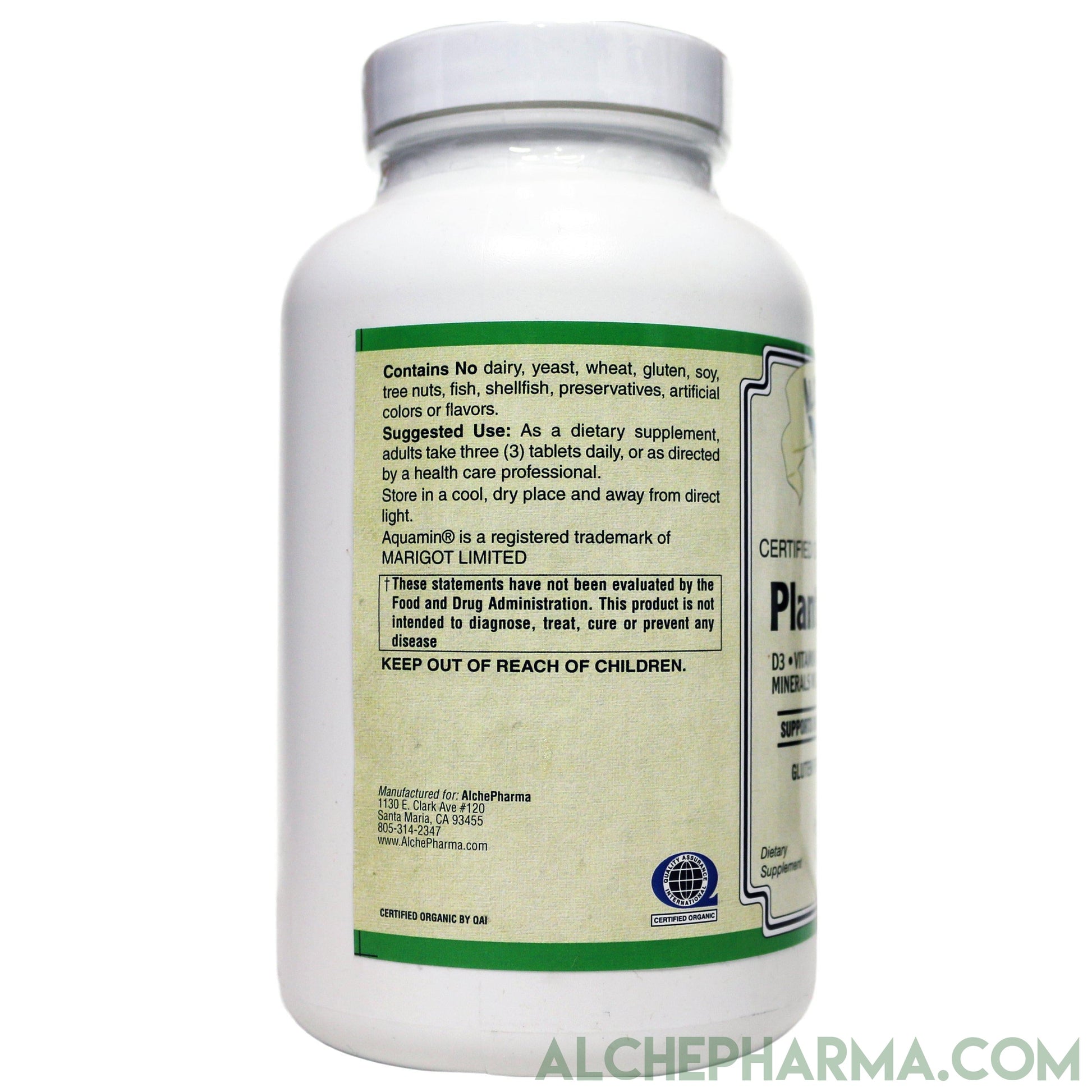 Plant Calcium ( Whole Food ) Certified Organic 1000mg. Elemental Calcium Per Serving-Mineral-AlchePharma