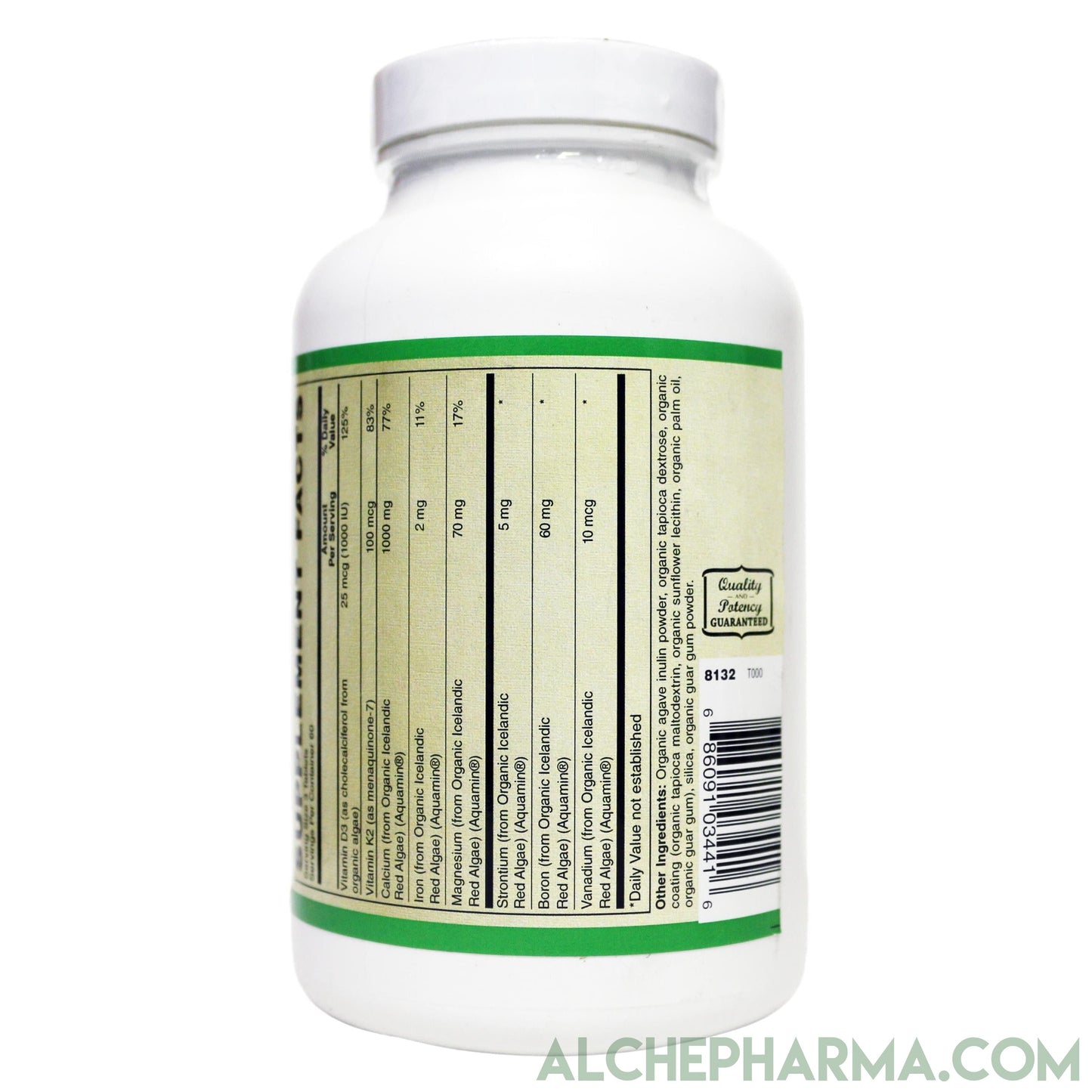 Plant Calcium ( Whole Food ) Certified Organic 1000mg. Elemental Calcium Per Serving-Mineral-AlchePharma