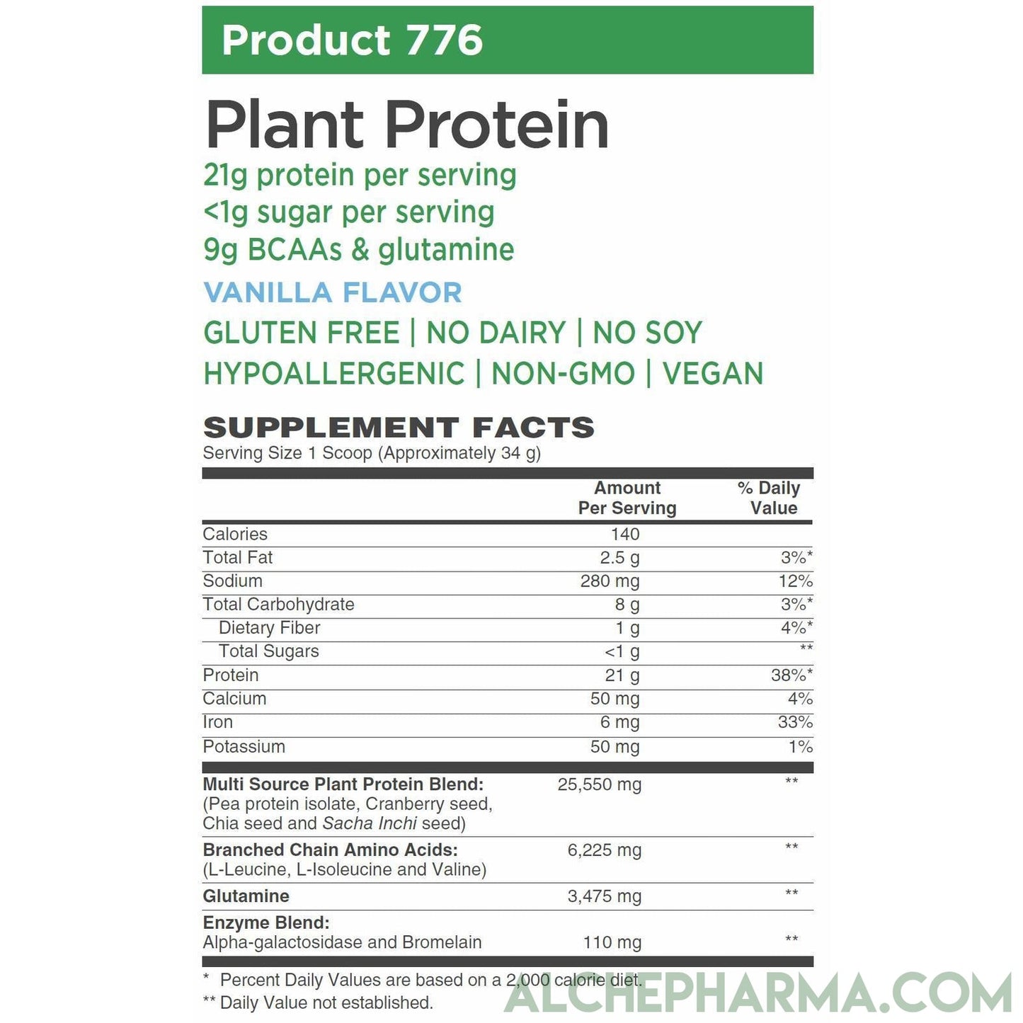 Plant Protein ( Premium Blend ) - No Soy, Hypoallergenic, No Grit ( Featuring Omega 3 Rich Sacha Inchi and Chia )-AlchePharma